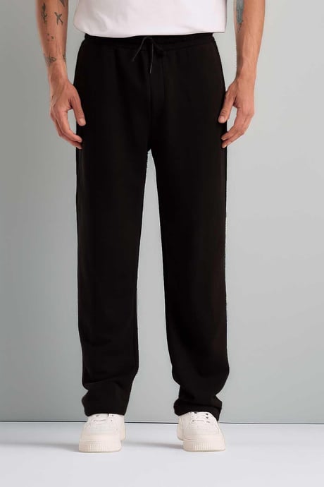 Mendes Baggy Kalıp Diagonal 3 İplik Kumaş Erkek Eşofman Altı Pantolon - Siyah