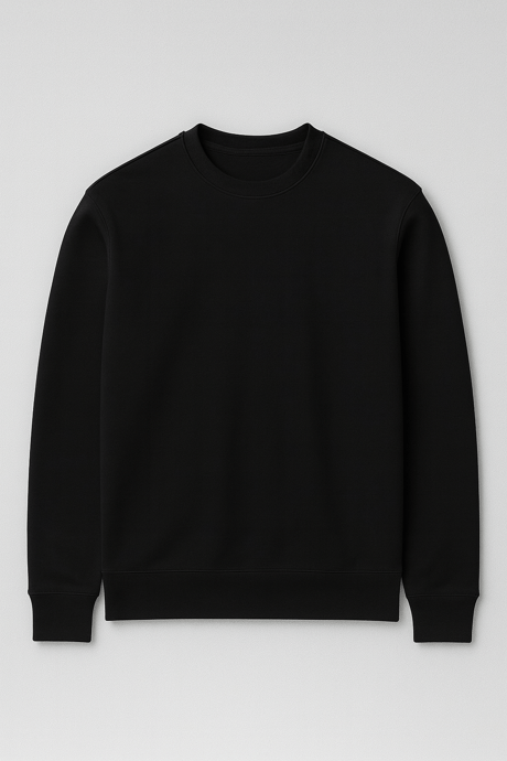 Wenders Relax Fit Basic Fırçalı Interlok Bisiklet Yaka Erkek Sweatshirt - Siyah