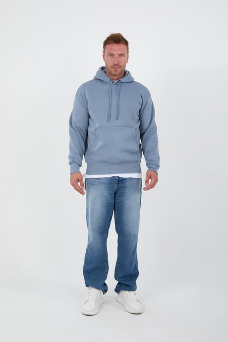 Açıkmavi Erkek Oversize Kapüşonlu Kanguru Cepli Sweatshirt - Hoodie
