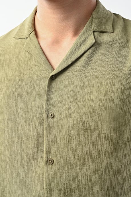 Apaş Yaka Uzun Kol Dokulu Erkek Gömlek - Çağla