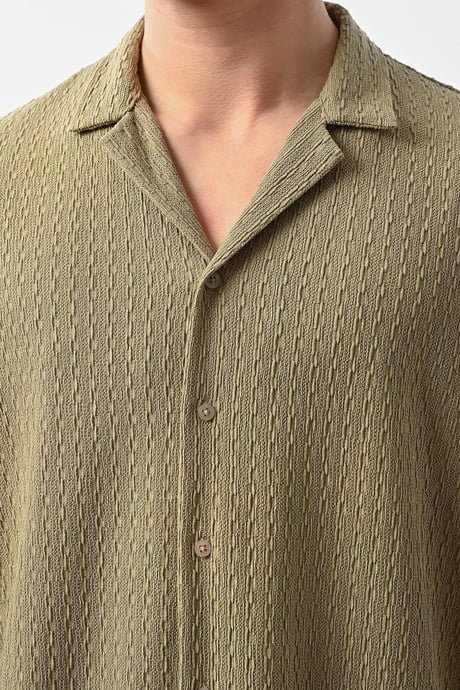 Apaş Yaka Uzun Kol Gölge Dokulu Gömlek - Çağla