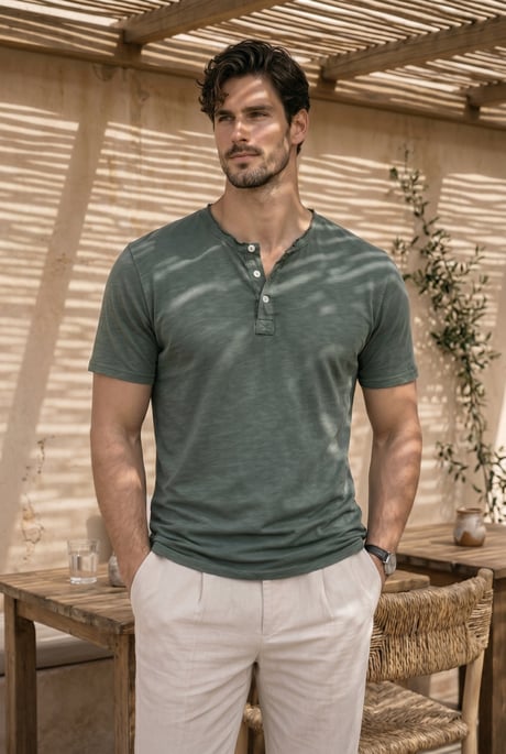 Edgar Regular Fit 3 Düğmeli Pat Flamlı Suprem Kumaş Pis Yaka Erkek T-Shirt - Çam Yeşili