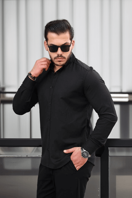 Likralı Regular Fit Nefes Alabilir Klasik Erkek Oxford Gömlek - Siyah