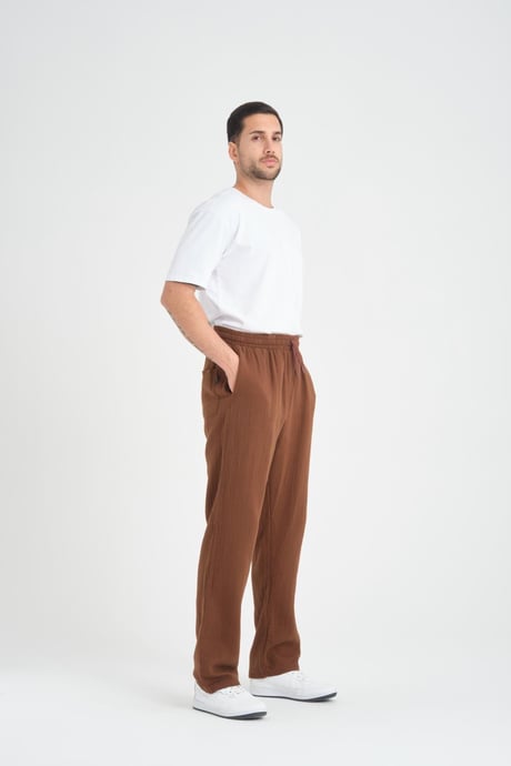 Baggy Kalıp Müslin Kumaş Pantolon - Kahve