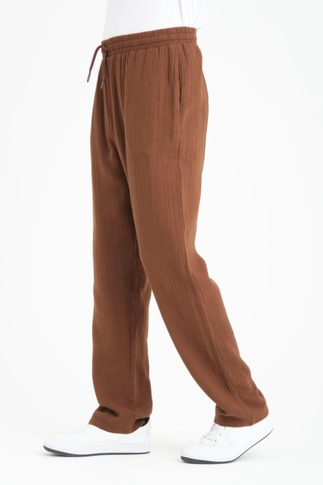 Baggy Kalıp Müslin Kumaş Pantolon - Kahve