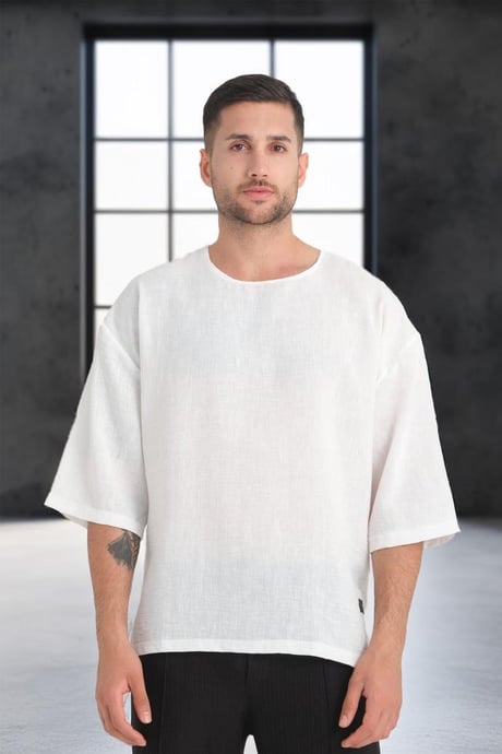 Bisiklet Yaka Fakir Kol Oversize Kısa Kol T-shirt - Beyaz