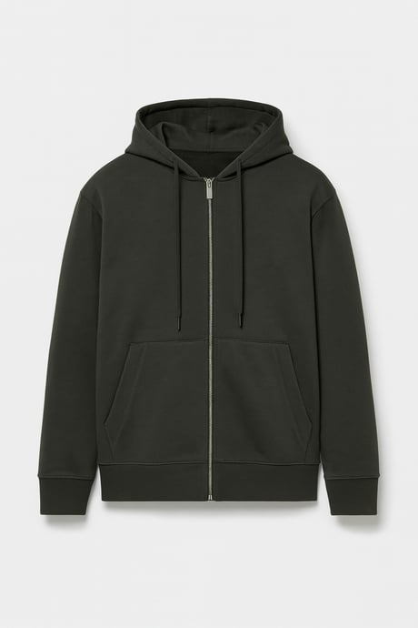 Haneke Regular Kalıp Diagonal 3 İplik Fermuarlı Kapüşonlu Erkek Sweatshirt - Çam Yeşili