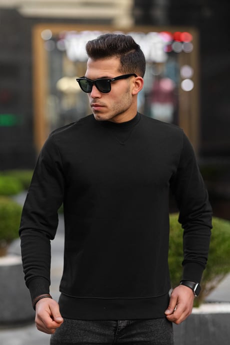 Bisiklet Yaka Basic Sweatshirt - Siyah