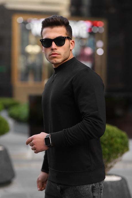 Bisiklet Yaka Basic Sweatshirt - Siyah