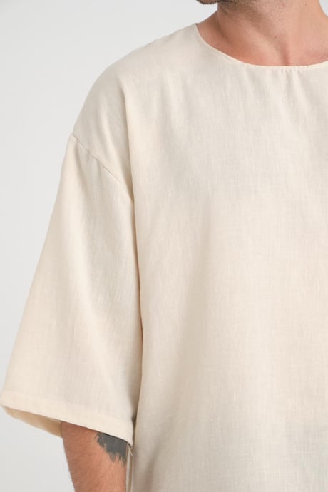 Bisiklet Yaka Fakir Kol Oversize Kısa Kol T-shirt - Bej