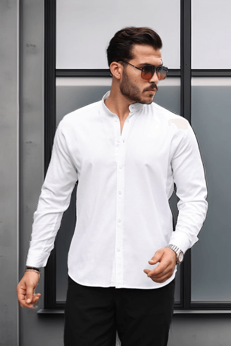 Hakim Yaka Oxford Kumaş Uzun Kol Gömlek - Beyaz