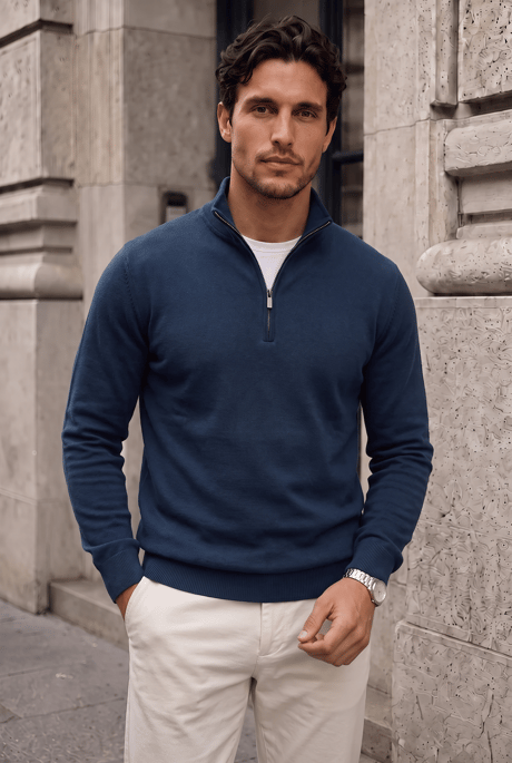 Lars Selanik Örme Yarım Fermuar Erkek Sweatshirt - Prusya Mavisi