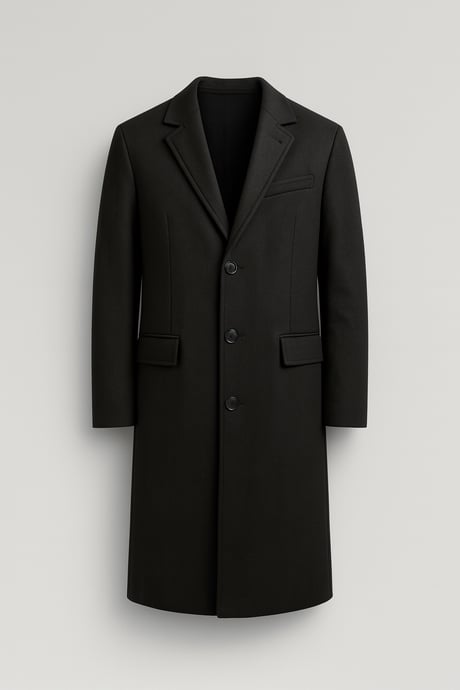 Visconti Kaşe Kumaş Dar Kalıp Yan Cepli Uzun Erkek Kaban - Siyah