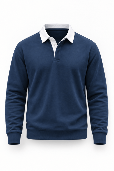 Luis Polo Yaka Selanik Örme Kumaş Erkek Sweatshirt - İndigo
