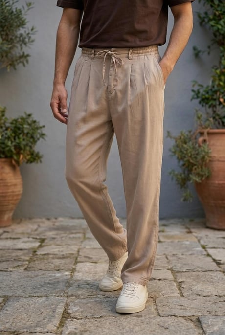Magnus Tensel Kumaş Relaxed Fit Beli Lastikli Yazlık Erkek Pantolon - Kum Beji