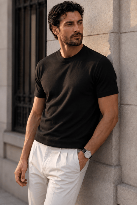 Kwon Bisiklet Yaka Basic Kısa Kollu İnce Triko Erkek T-Shirt - Siyah