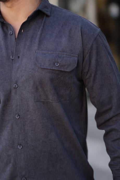 Çift Cepli Oversize İnce Fitilli Erkek Kadife Gömlek - Füme