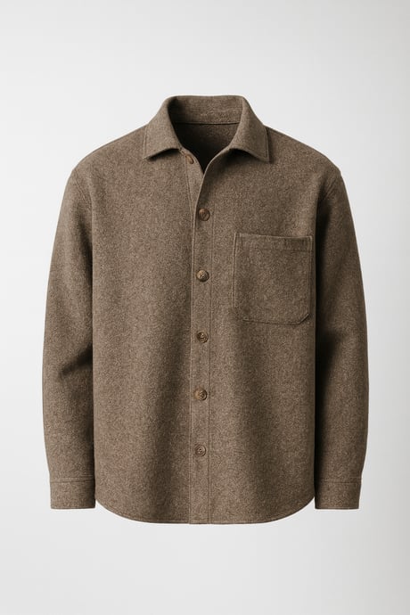 Frankel Kaşe Kumaş Tek Cepli Relaxed Fit Erkek Gömlek - Koyu Bej