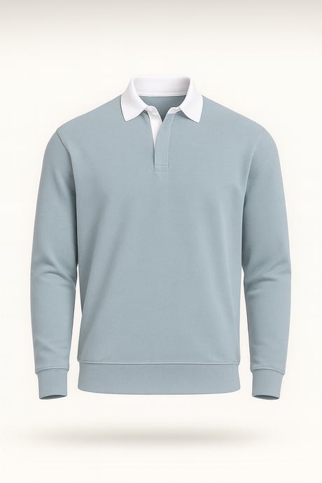 Luis Polo Yaka Selanik Örme Kumaş Erkek Sweatshirt - Soğuk Mavi