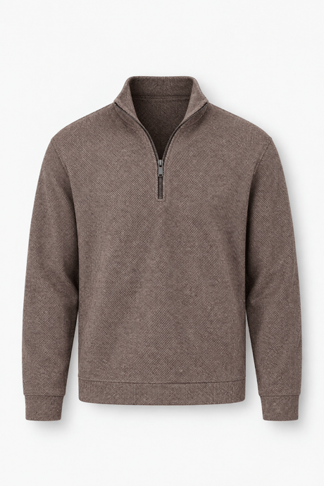Dante Regular Fit Örme Kaşe Dik Yaka Yarım Fermuarlı Erkek Sweatshirt - Kahve