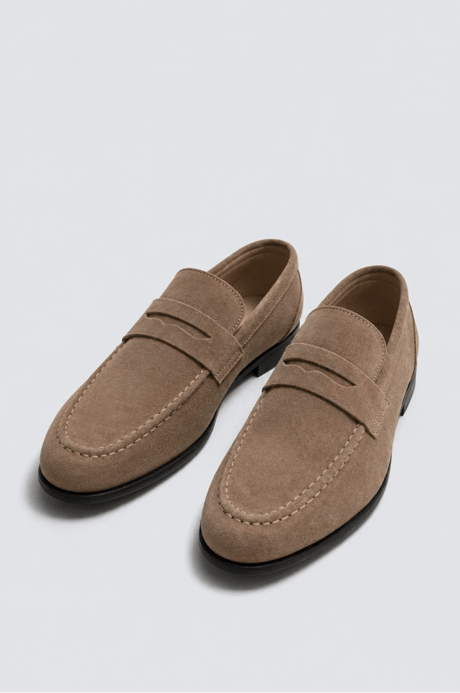 %100 Süet İnce Taban Erkek Loafer Ayakkabı - Bej