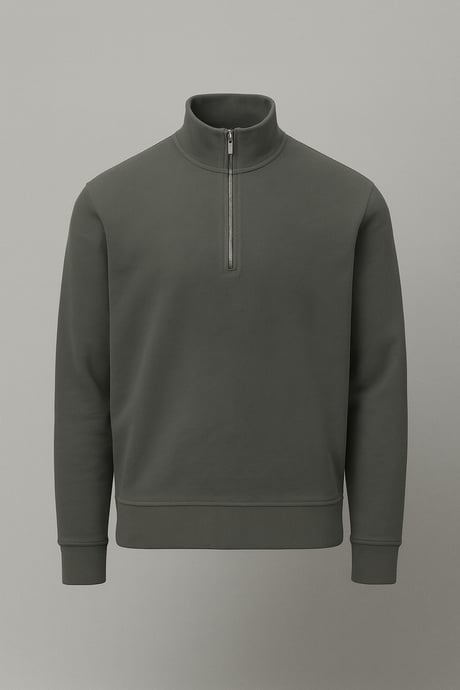 Lars Selanik Örme Kumaş Yarım Fermuar Erkek Sweatshirt - Çam Yeşili