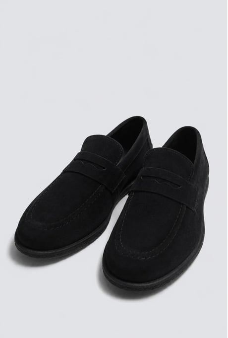 %100 Süet İnce Taban Erkek Loafer Ayakkabı - Siyah