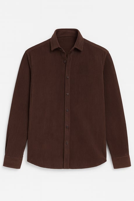 Fitilli Erkek Kadife Gömlek - Kahve