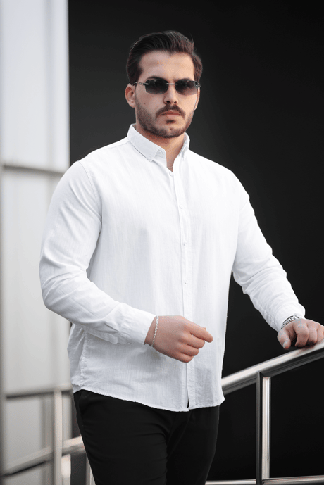 York Keten Erkek Gömlek - Beyaz