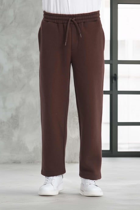 Baggy Kalıp 3 İplik Şardonlu Erkek Eşofman Altı - Kahve