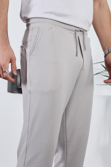 Diagonal Dokulu  Beli Lastikli Likralı Pantolon - Gri