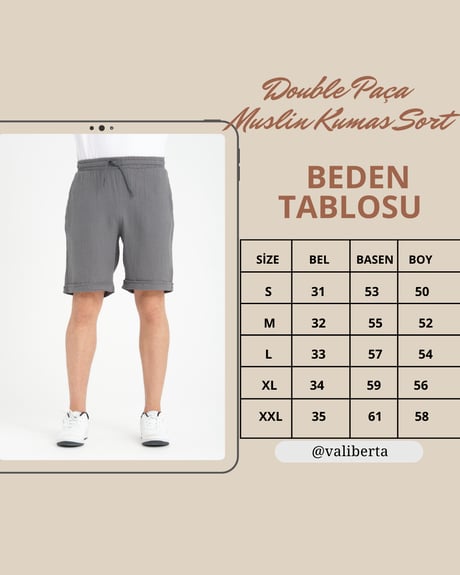 Duble Paça Müslin Kumaş Şort - Açık Bej