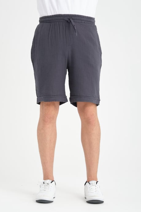 Duble Paça Müslin Kumaş Şort - Füme