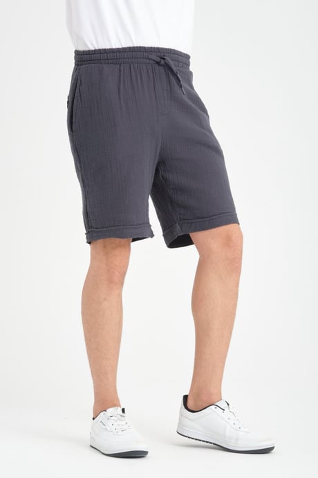 Duble Paça Müslin Kumaş Şort - Füme