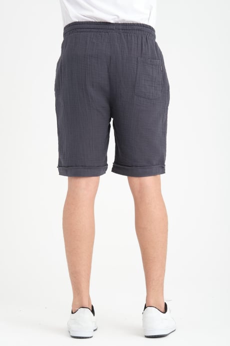 Duble Paça Müslin Kumaş Şort - Füme