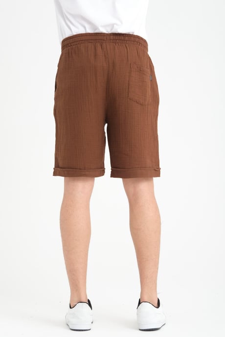 Duble Paça Müslin Kumaş Şort - Kahve