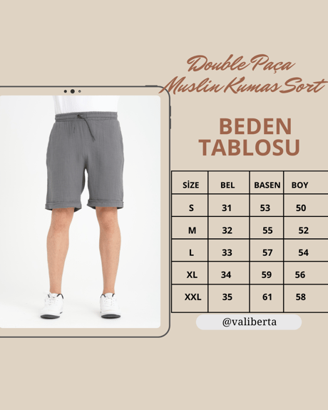 Duble Paça Müslin Kumaş Şort - Soğuk Mavi