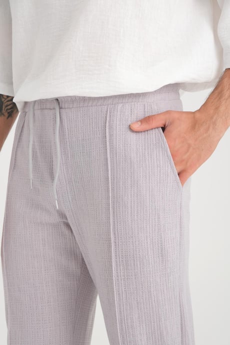 Düz Desenli Rahat Kalıp Beli Lastikli Baggy Pamuk Pantolon - Gri