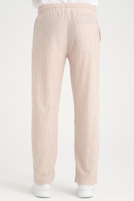 Düz Desenli Rahat Kalıp Beli Lastikli Baggy Pamuk Pantolon - Bej
