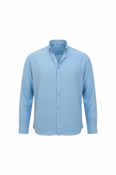 Yumuşak Dokulu Yarım Oversize Erkek Gömlek - Soğuk Mavi