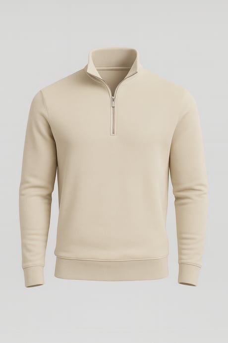 Lars Selanik Örme Kumaş Yarım Fermuar Erkek Sweatshirt - Taş