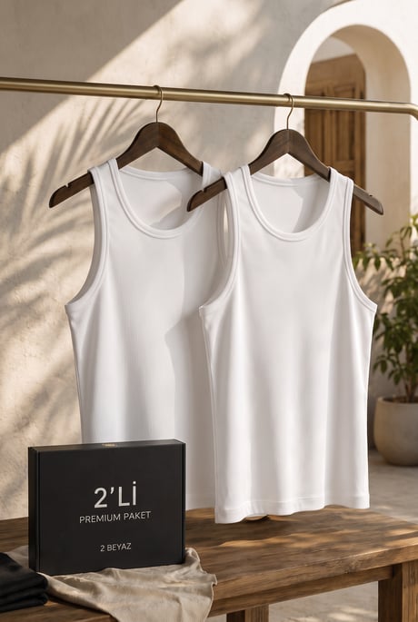 Valmont Premium Regular Fit Fitilli Kaşkorse Kumaş Erkek Atlet - 2 Beyaz