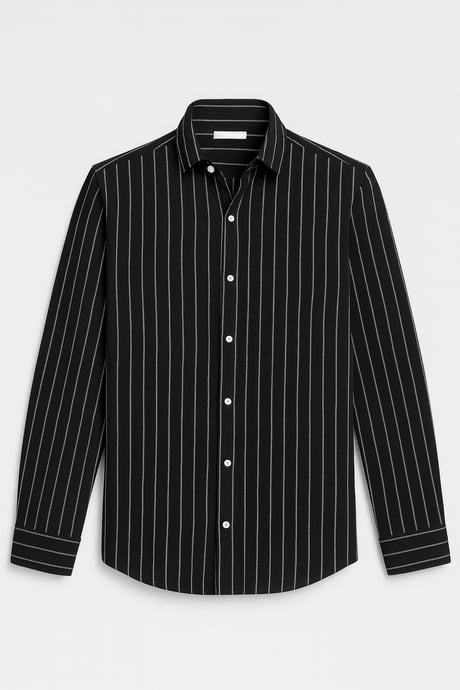 Scorsese Çizgili Relaxed Fit Erkek Gömlek - Siyah