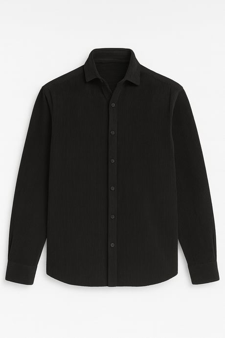 Fitilli Erkek Kadife Gömlek - Siyah