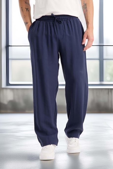Modal Kumaş Rahat Kalıp Düz Paça Jogger Erkek Pantolon - Lacivert