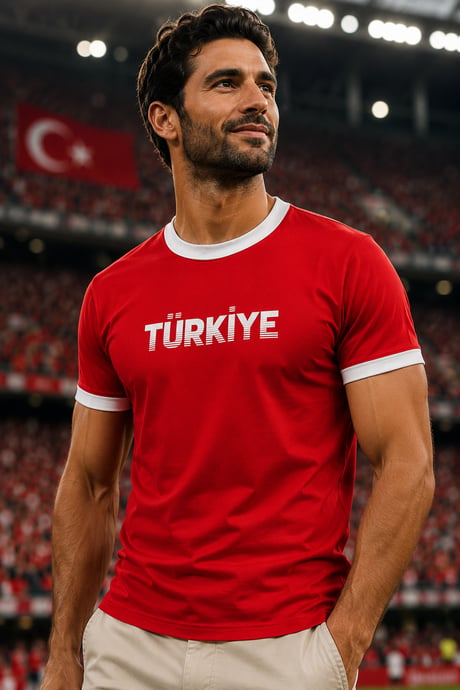 Türkiye Garni Yakalı %100 Pamuklu Milli Takım T-Shirt - Kırmızı