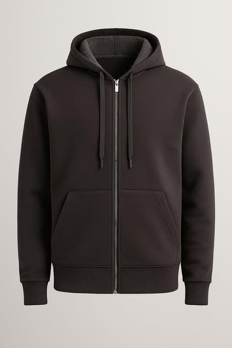 İçi Peluş Üç İplik Kumaş Oversize Fermuarlı Kapüşonlu Sweatshirt - Füme