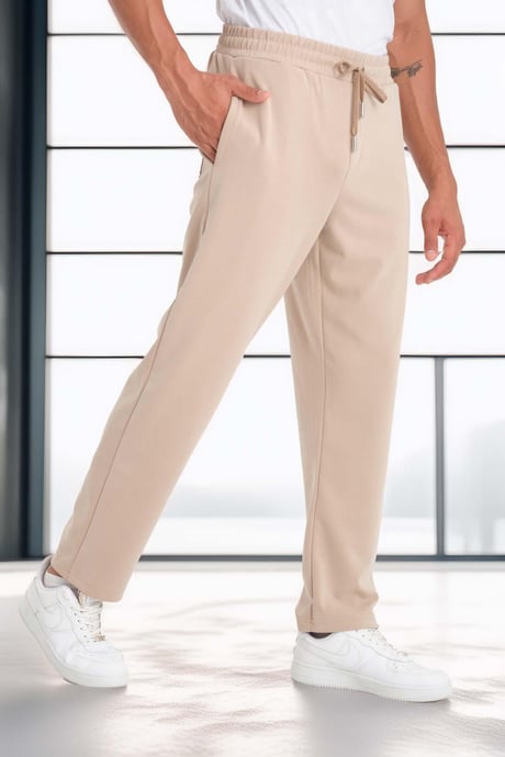Scuba Modal Kumaş Relaxed Fit Erkek Eşofman Altı Pantolon - Bej