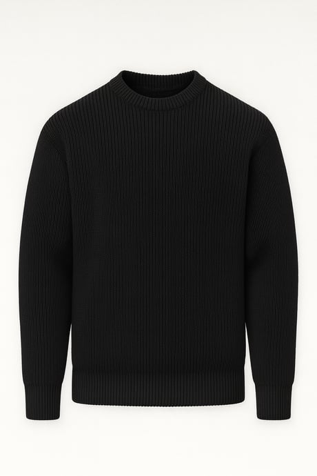 Pilar Oversize Selanik Örgülü Bisiklet Yaka Erkek Triko Kazak - Siyah