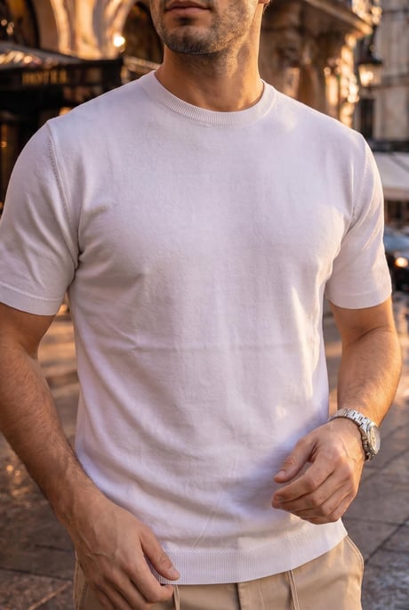 Kwon Bisiklet Yaka Basic Kısa Kollu İnce Triko Erkek T-Shirt - Ekru